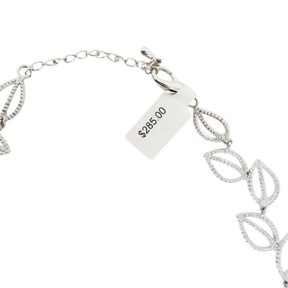 Elegant Rhinestone & Acrylic Pearl Silver Floral Necklace - Picture 4 of 6